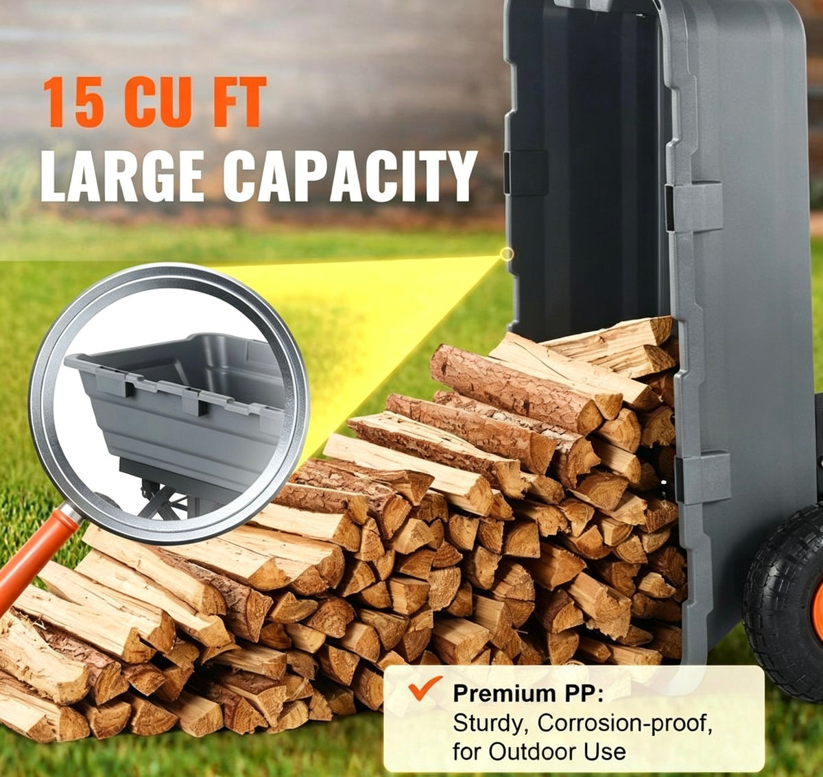 Heavy Duty Garden Dump Cart, 2 in 1 Pull & Tow Handle, 13 Inch All Terrain Wheels, 1500 LB Load Capacity | Fall Special Sale