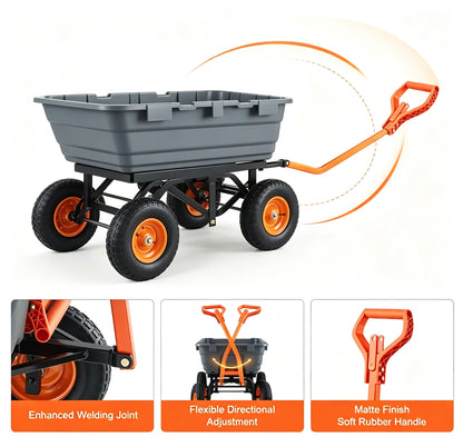 Heavy Duty Garden Dump Cart, 2 in 1 Pull & Tow Handle, 13 Inch All Terrain Wheels, 1500 LB Load Capacity | Fall Special Sale