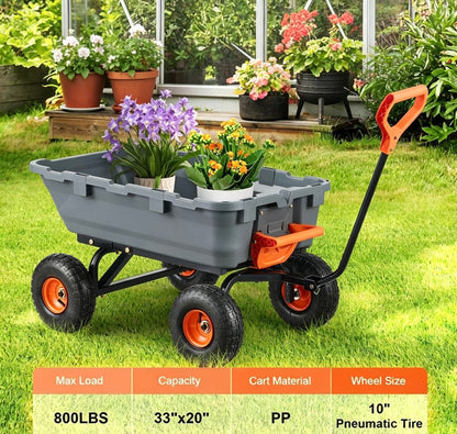 Heavy Duty Garden Dump Cart, 2 in 1 Pull & Tow Handle, 13 Inch All Terrain Wheels, 1500 LB Load Capacity | Fall Special Sale