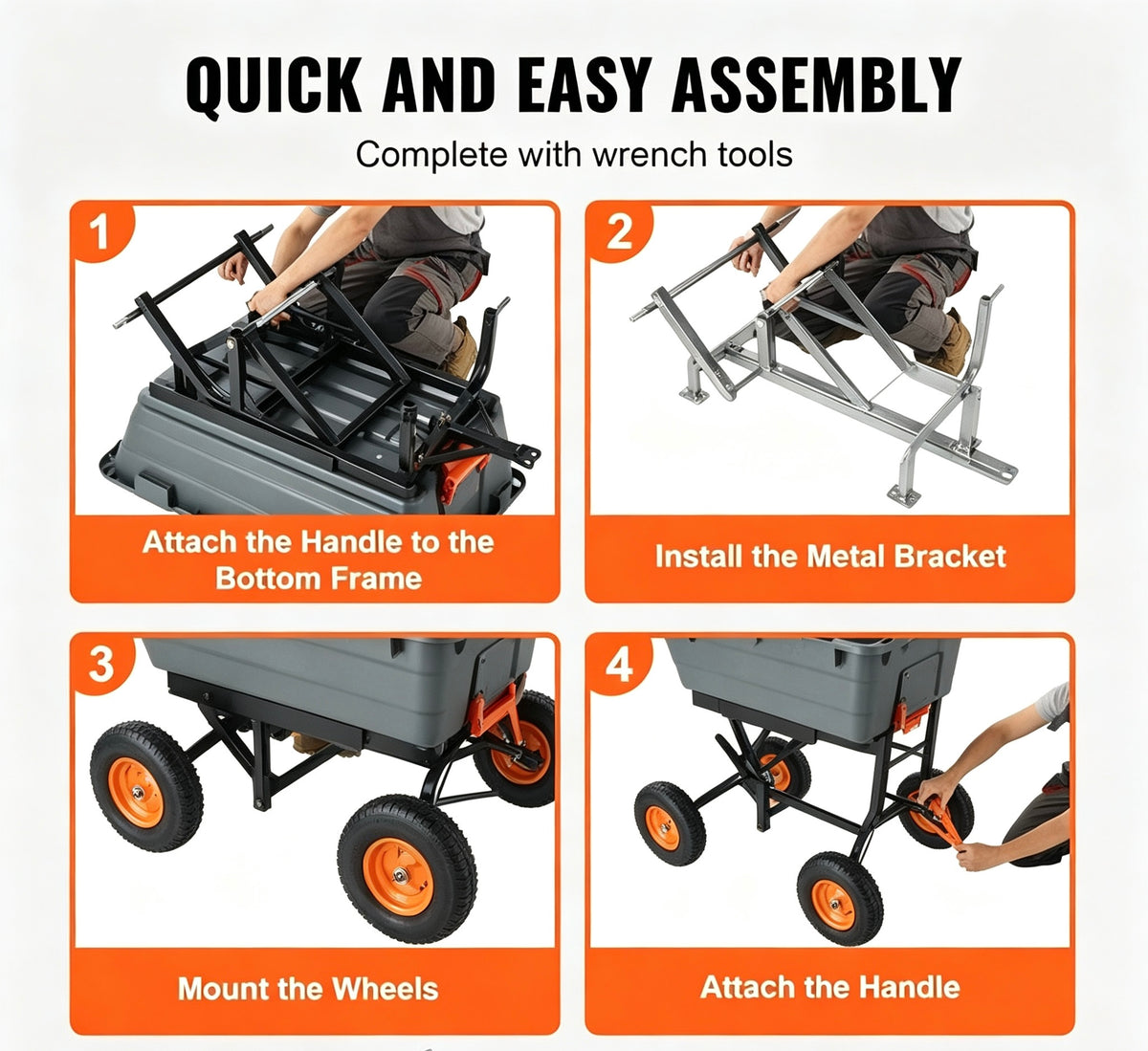 Heavy Duty Garden Dump Cart, 2 in 1 Pull & Tow Handle, 13 Inch All Terrain Wheels, 1500 LB Load Capacity | Fall Special Sale