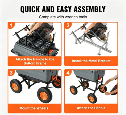 Heavy Duty Garden Dump Cart, 2 in 1 Pull & Tow Handle, 13 Inch All Terrain Wheels, 1500 LB Load Capacity | Fall Special Sale