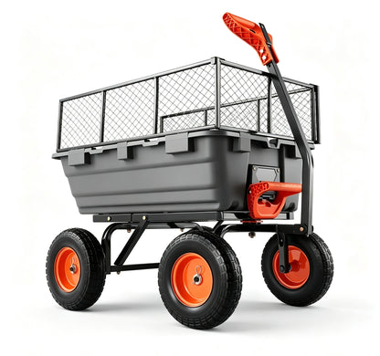 Heavy Duty Garden Dump Cart, 2 in 1 Pull & Tow Handle, 13 Inch All Terrain Wheels, 1500 LB Load Capacity | Fall Special Sale
