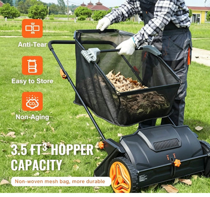 Autumn Sale | 21" Push Lawn Sweeper Leaf Collector, 3.5 Cu Ft Mesh Bag, Height Adjustable for Yard Leaf & Grass Cleanup
