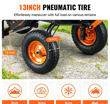 Heavy Duty Garden Dump Cart, 2 in 1 Pull & Tow Handle, 13 Inch All Terrain Wheels, 1500 LB Load Capacity | Fall Special Sale